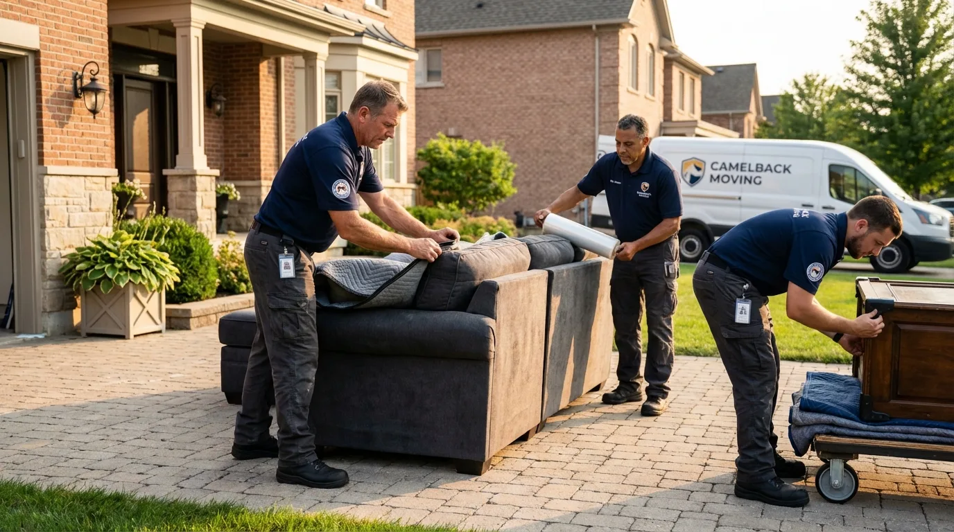 Large estate moving crew wrapping furniture in Warrenville, IL