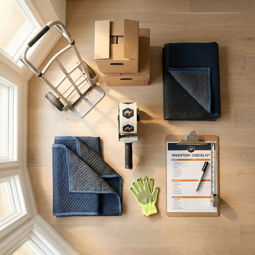 Professional moving supplies and packing materials layout for Warrenville residential relocations